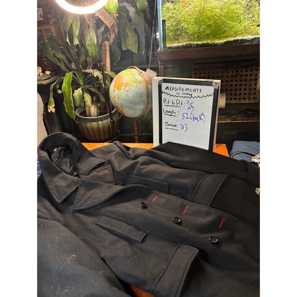 Men’s Black Double Breasted Wool Overcoat Trench Dr WhoStyle Winter Coat Size XL - Picture 8 of 8